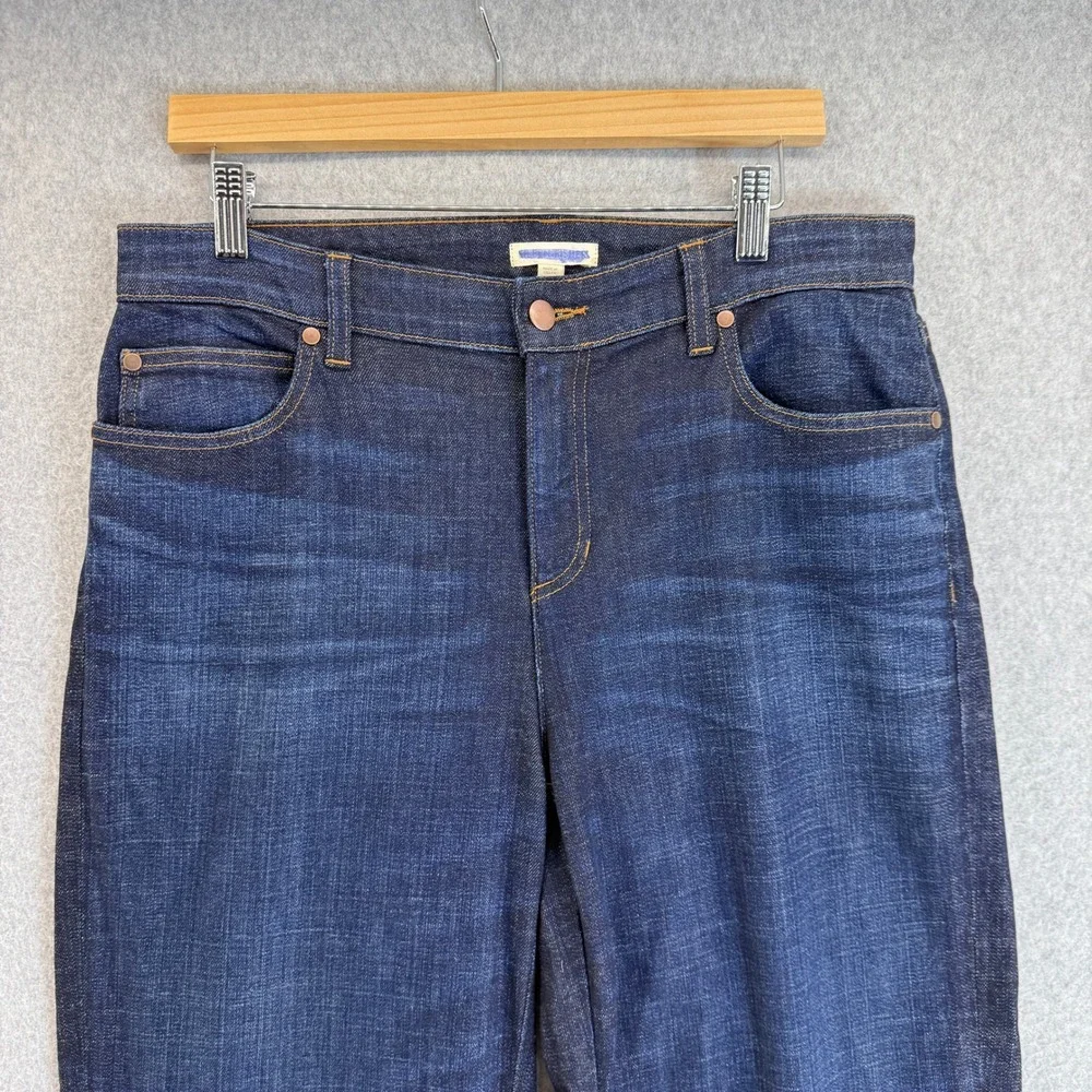 Eileen Fisher Size 8‎ Dark Wash Crop Jeans Denim Rolled Hem Straight High Rise